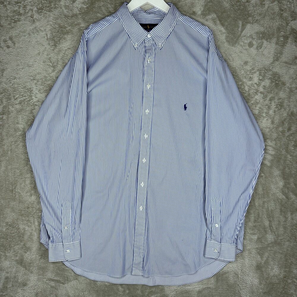 Ralph Lauren Shirt Mens 2XLT Tall Blue White Striped Performance Button Down